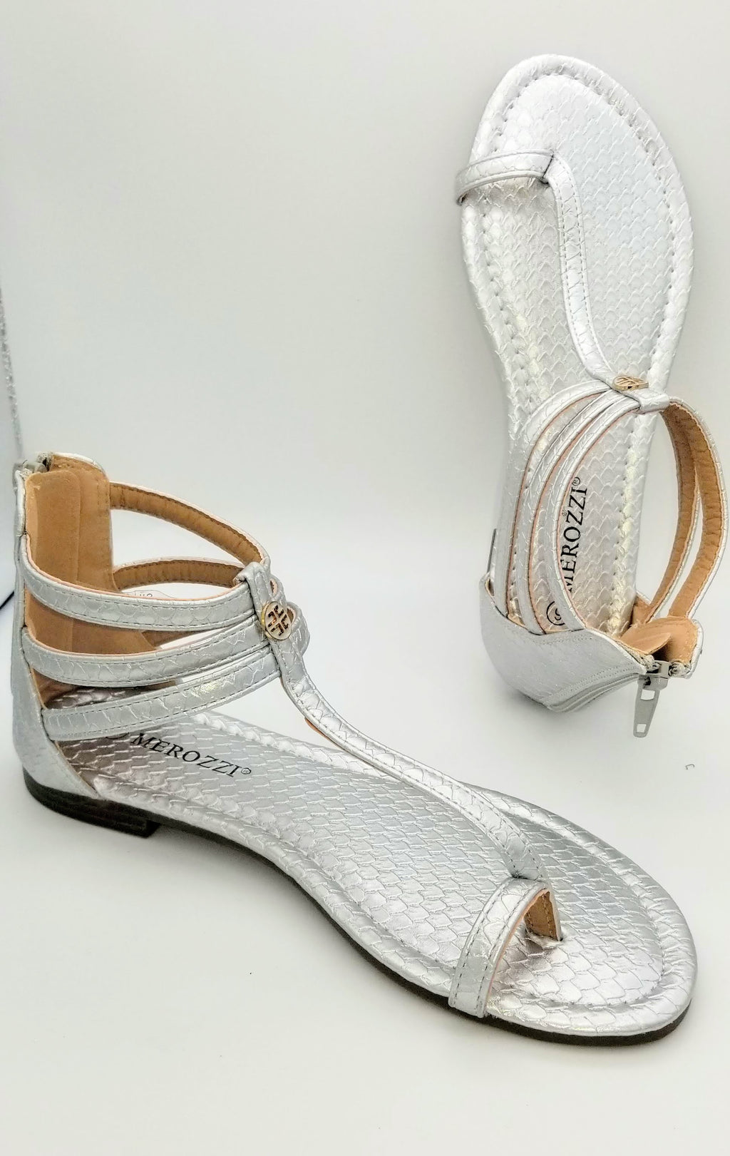 Merozzi Silver Gladiator Sandals - Amethyst Shoes